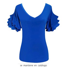 Camiseta volantes mujer, azulón.
