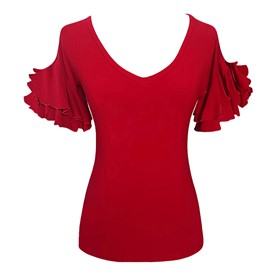 Rojo camiseta mujer volantes.