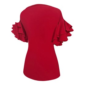 Camiseta con volantes mujer, rojo empolvado - 2