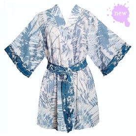 Kimono corto Tie Dye azul, blanco y vaquero.